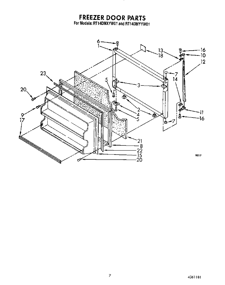 FREEZER DOOR Diagram and Parts List for RT14DMXYW01  Roper Refrigerator
