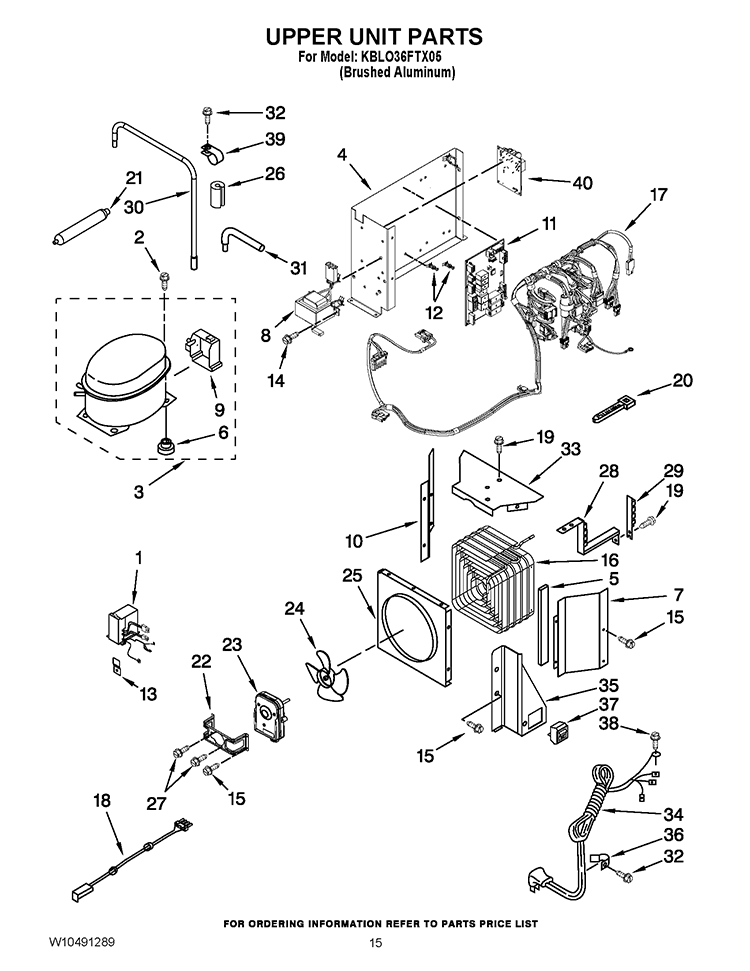 UPPER UNIT PARTS Diagram and Parts List for KBLO36FTX05  KitchenAid Refrigerator