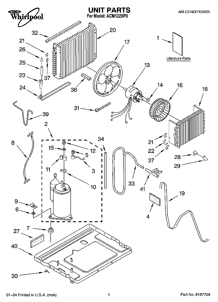 UNIT PARTS Diagram and Parts List for ACM122XP0  Whirlpool Air Conditioner