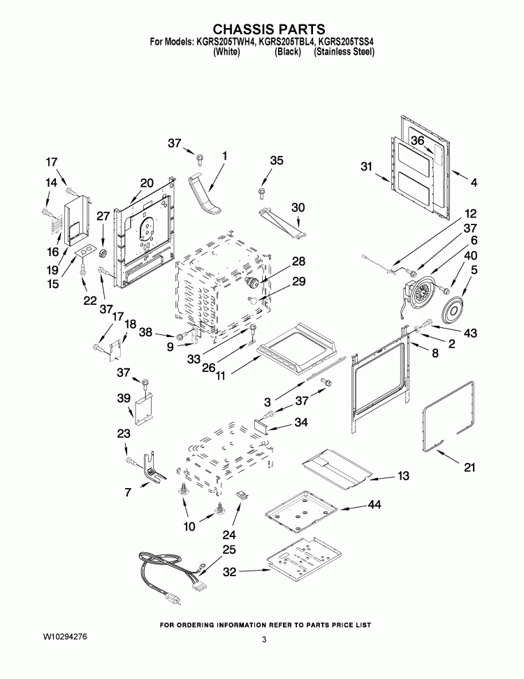 CHASSIS PARTS Diagram and Parts List for KGRS205TBL4  KitchenAid Range
