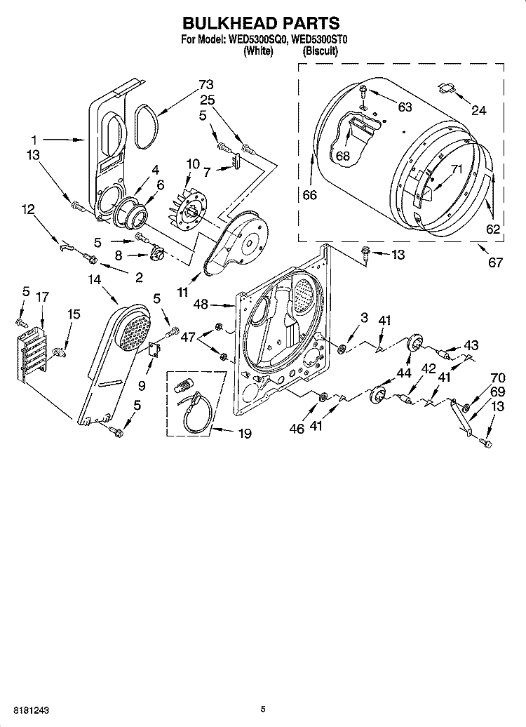 BULKHEAD PARTS, OPTIONAL PARTS (NOT INCLUDED) Diagram and Parts List for WED5300ST0  Whirlpool Dryer