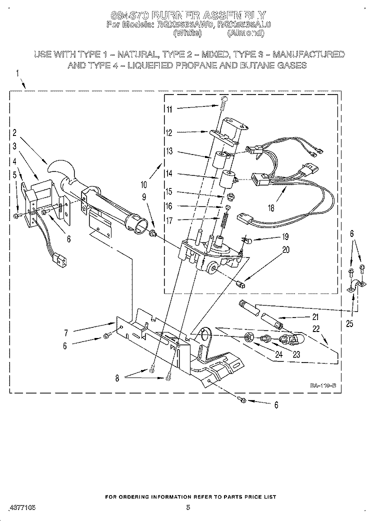 BURNER ASSEMBLY 694670 Diagram and Parts List for RGX5636AW0  Roper Dryer