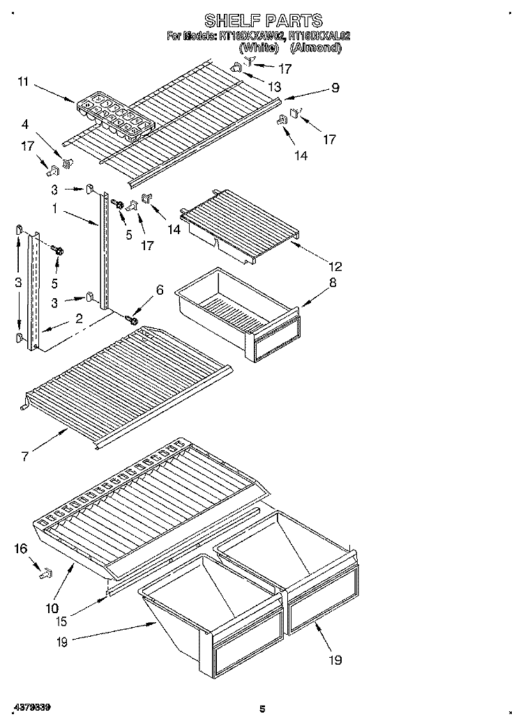 SHELF Diagram and Parts List for RT18DKXAL02  Roper Refrigerator