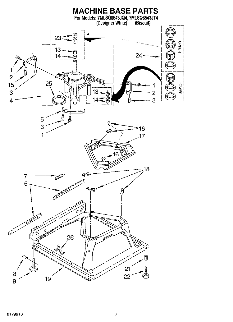 MACHINE BASE Diagram and Parts List for 7MLSQ8543JQ4  Whirlpool Washer
