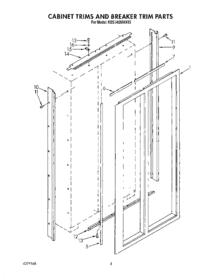 CABINET TRIMS AND BREAKER TRIM Diagram and Parts List for KSSS42MAX03  KitchenAid Refrigerator