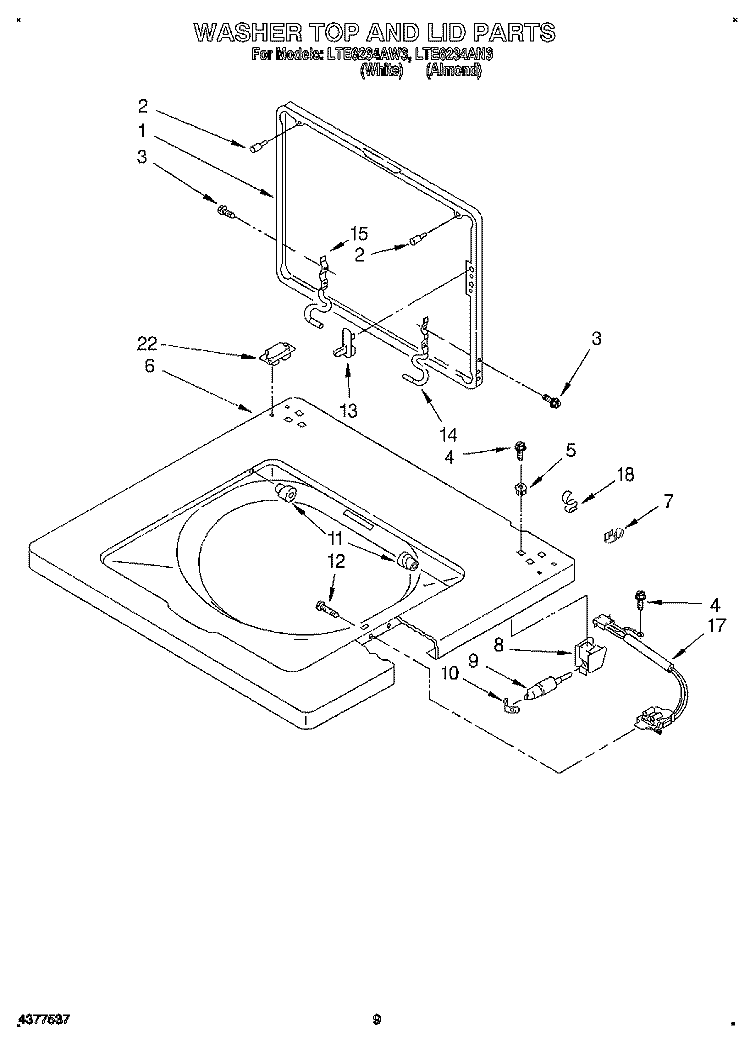 WASHER TOP AND LID Diagram and Parts List for LTE6234AW3  Whirlpool Washer Dryer Combo