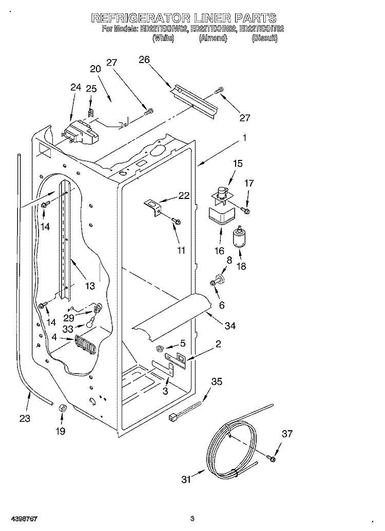 REFRIGERATOR LINER Diagram and Parts List for ED22TEXHT02  Whirlpool Refrigerator