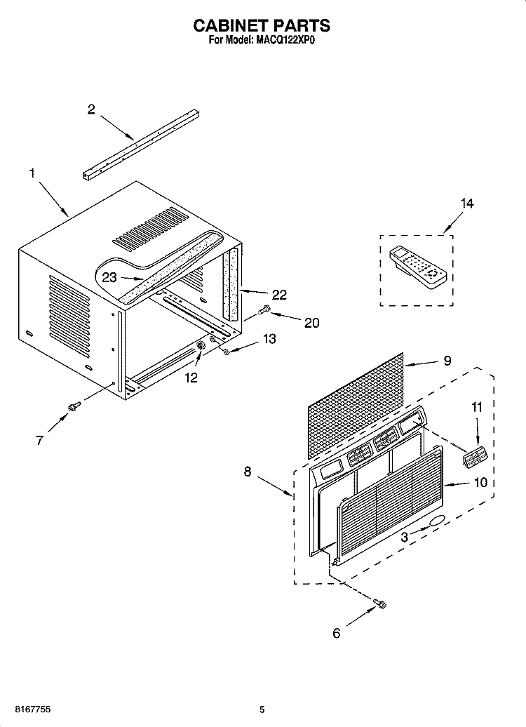 CABINET PARTS Diagram and Parts List for MACQ122XP0  Whirlpool Air Conditioner