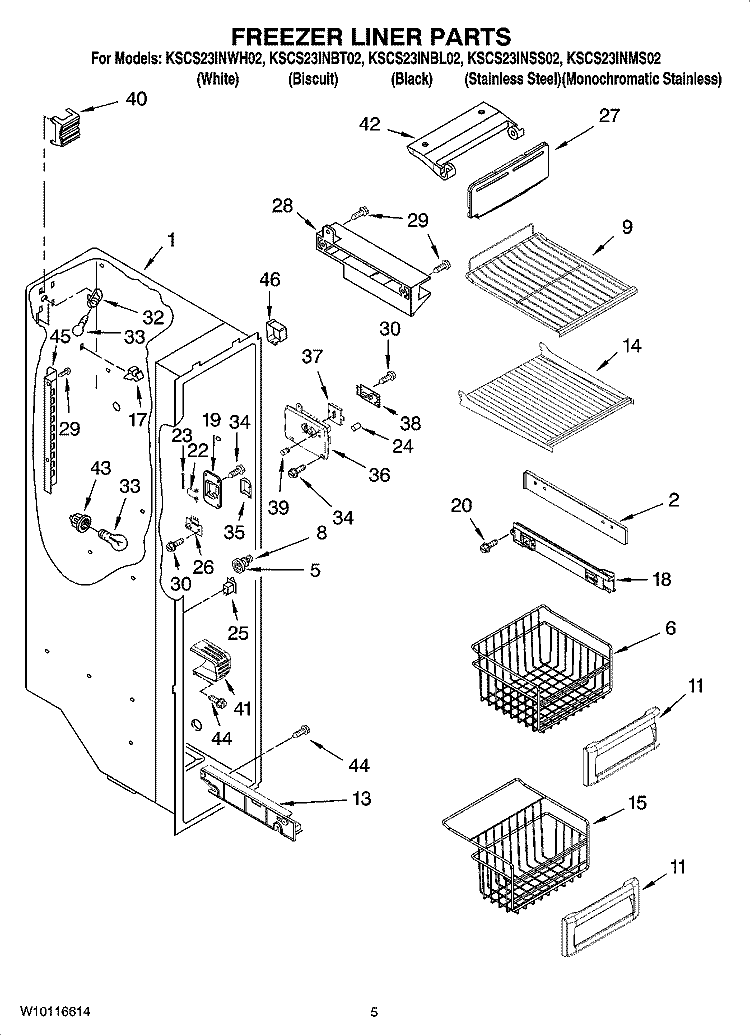 FREEZER LINER PARTS Diagram and Parts List for KSCS23INSS02  KitchenAid Refrigerator