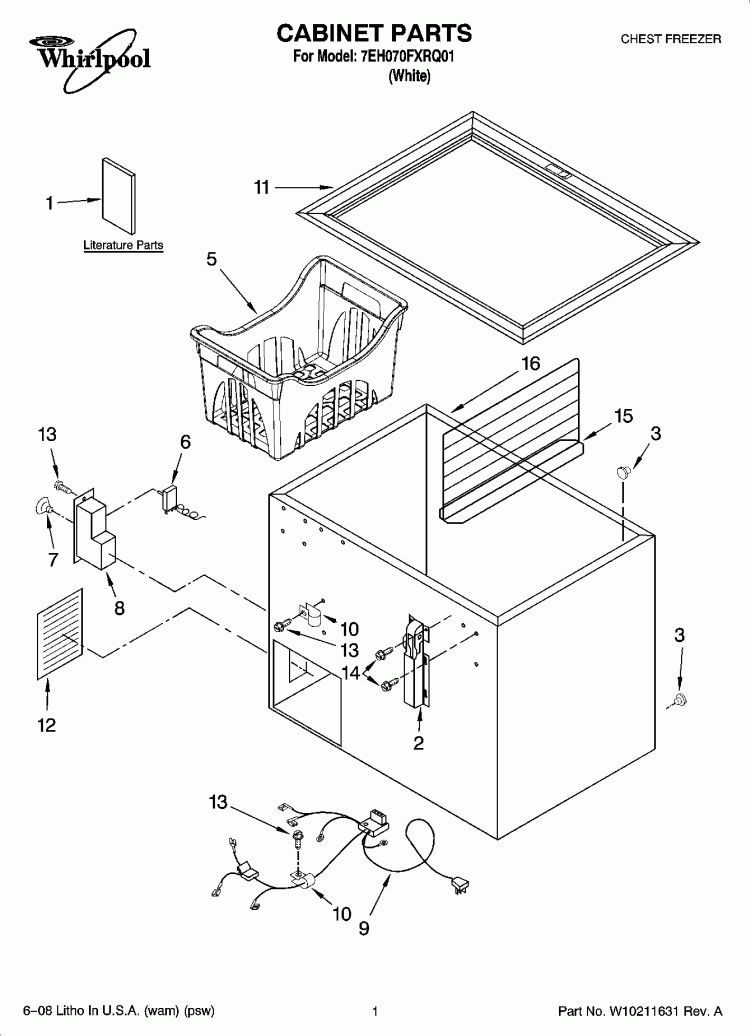 CABINET PARTS Diagram and Parts List for 7EH070FXRQ01  Whirlpool Freezer