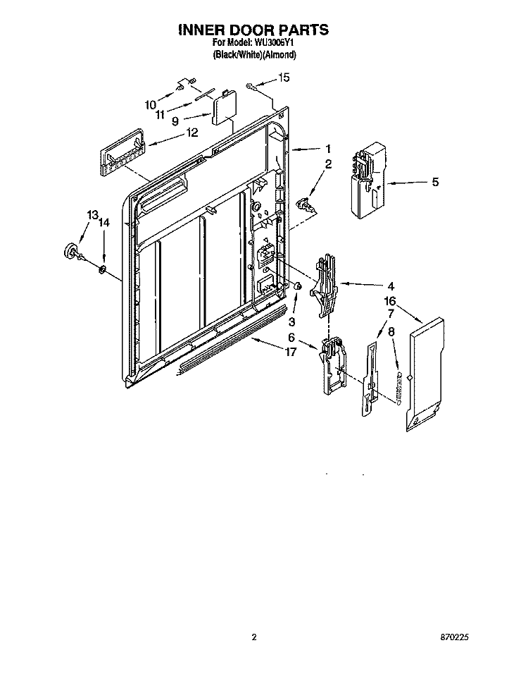 INNER DOOR Diagram and Parts List for WU3006Y1  Roper Dishwasher