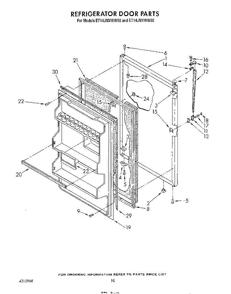 REFRIGERATOR DOOR Diagram and Parts List for ET14JMXWW00  Whirlpool Refrigerator