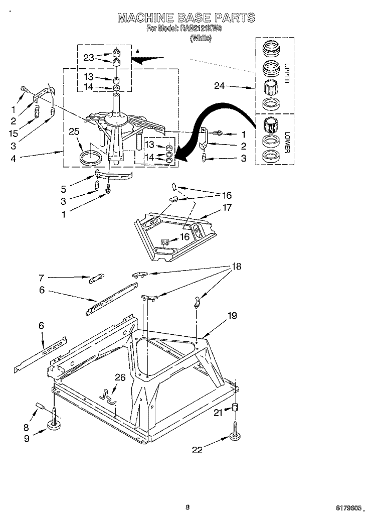 MACHINE BASE Diagram and Parts List for RAB2121KW0  Roper Washer