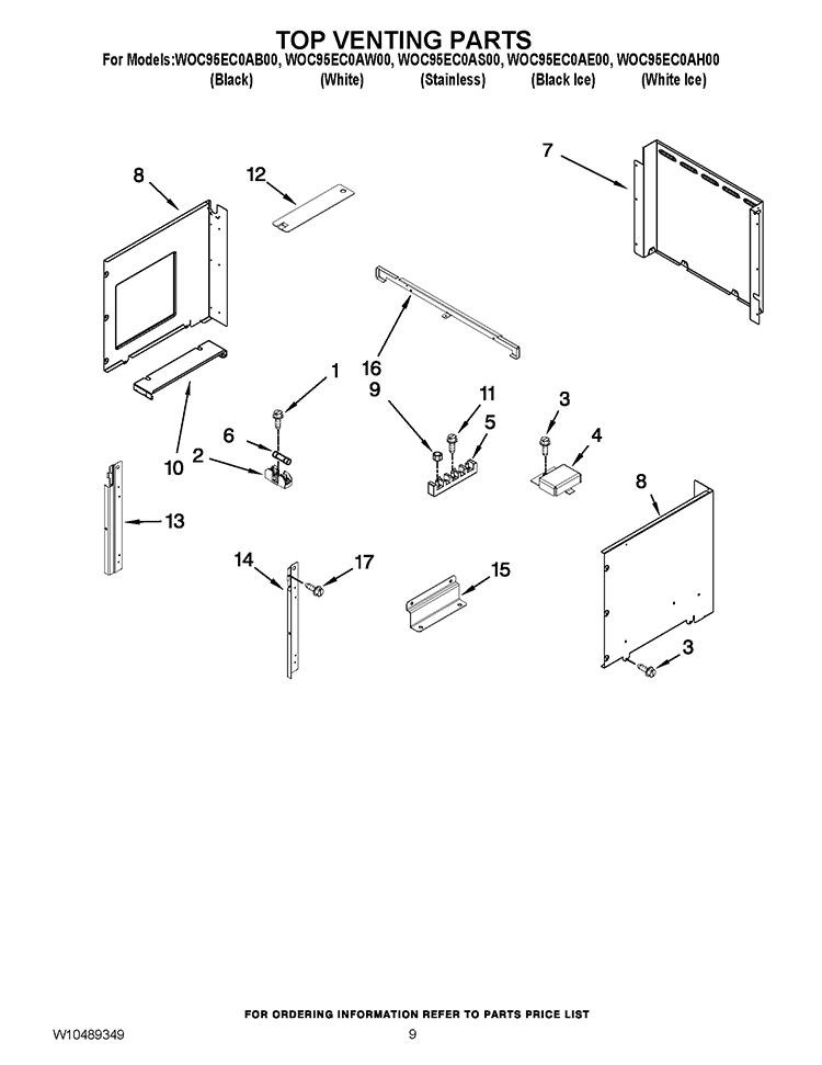 TOP VENTING PARTS Diagram and Parts List for WOC95EC0AH00  Whirlpool Microwave Oven Combo