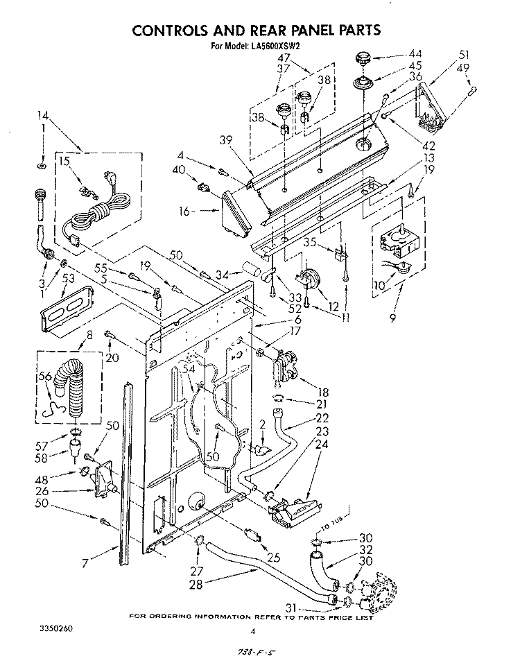 CONTROLS AND REAR PANEL Diagram and Parts List for LA5600XSW2  Whirlpool Washer