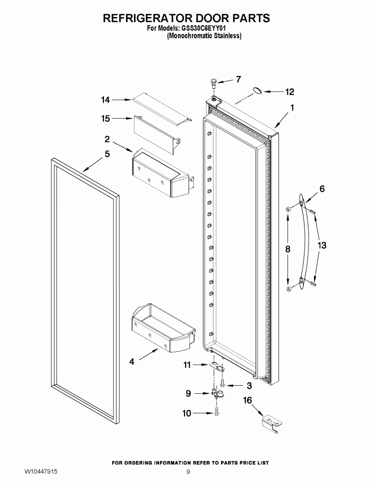 REFRIGERATOR DOOR PARTS Diagram and Parts List for GSS30C6EYY01  Whirlpool Refrigerator