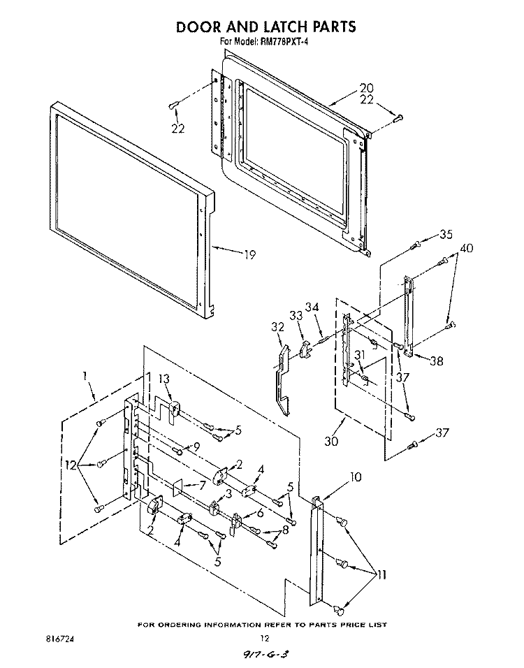 DOOR AND LATCH Diagram and Parts List for RM778PXT4  Whirlpool Microwave Oven Combo