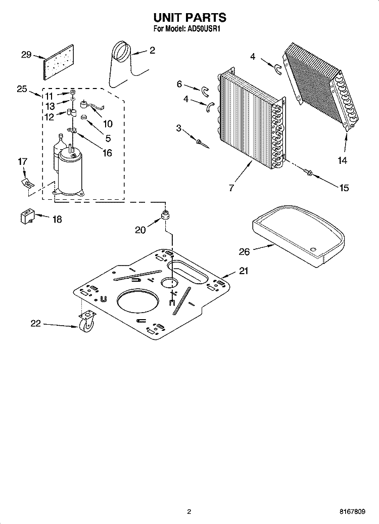 UNIT PARTS Diagram and Parts List for AD50USR1  Whirlpool Dehumidifier