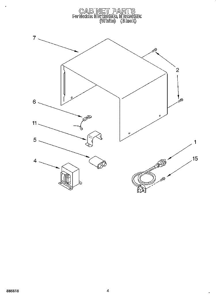 CABINET Diagram and Parts List for MT6120XEQ0  Whirlpool Microwave