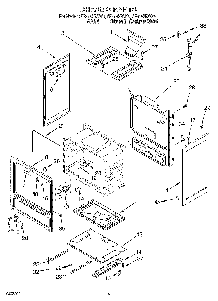 CHASSIS Diagram and Parts List for SF315PEGN0  Whirlpool Range