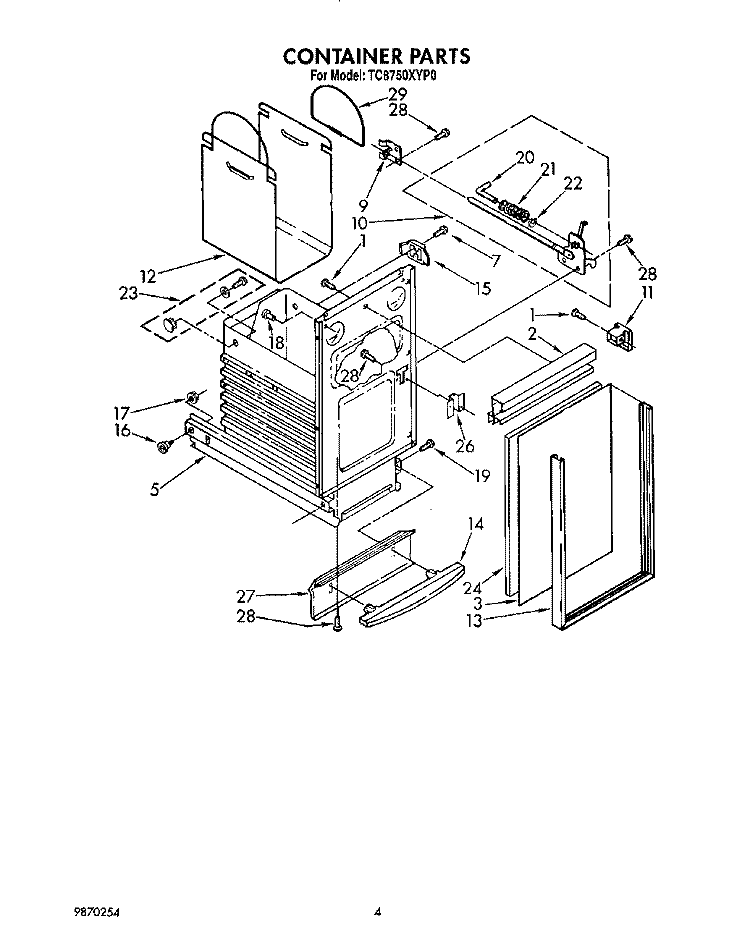CONTAINER Diagram and Parts List for TC8750XYP0  Whirlpool Trash Compactor