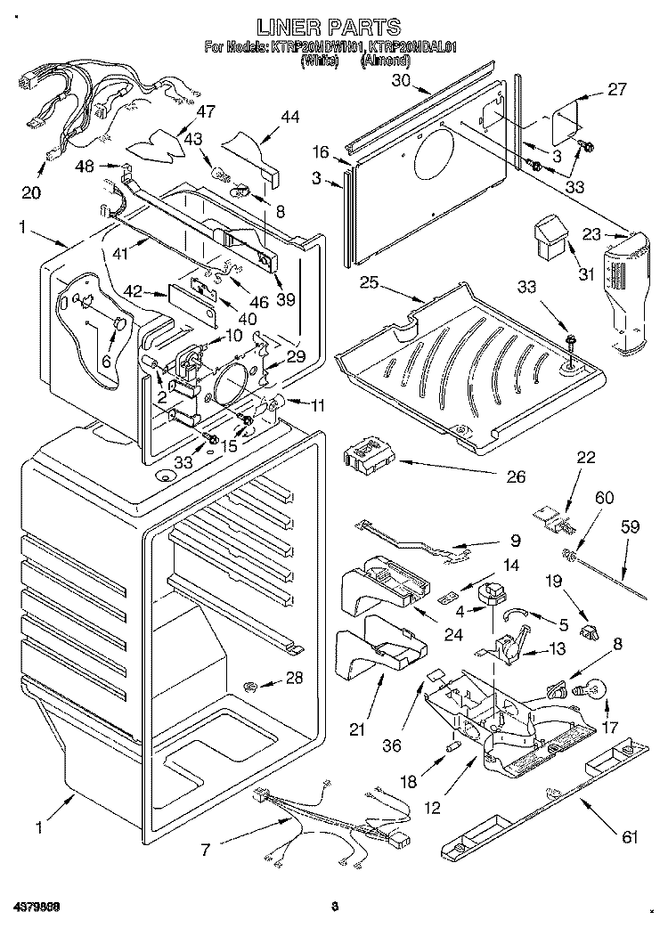 LINER Diagram and Parts List for KTRP20MDAL01  Whirlpool Refrigerator