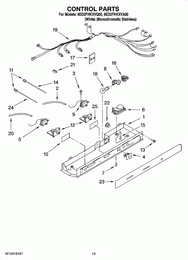 CONTROL PARTS, OPTIONAL PARTS (NOT INCLUDED) Diagram and Parts List for 6ED2FHKXVA00  Whirlpool Refrigerator
