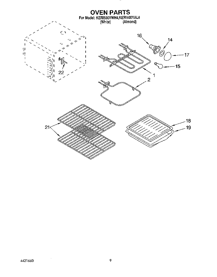 OVEN, LIT/OPTIONAL Diagram and Parts List for KERI500YWH4  KitchenAid Range