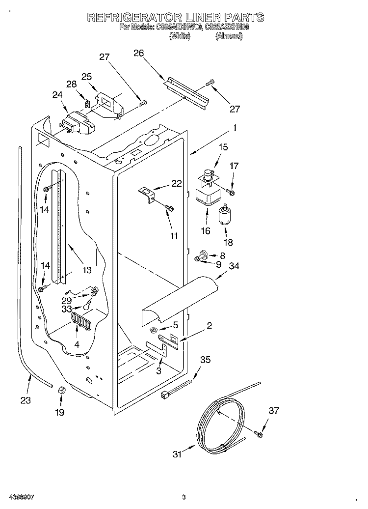REFRIGERATOR LINER Diagram and Parts List for CS25AEXHN00  Crosley Refrigerator