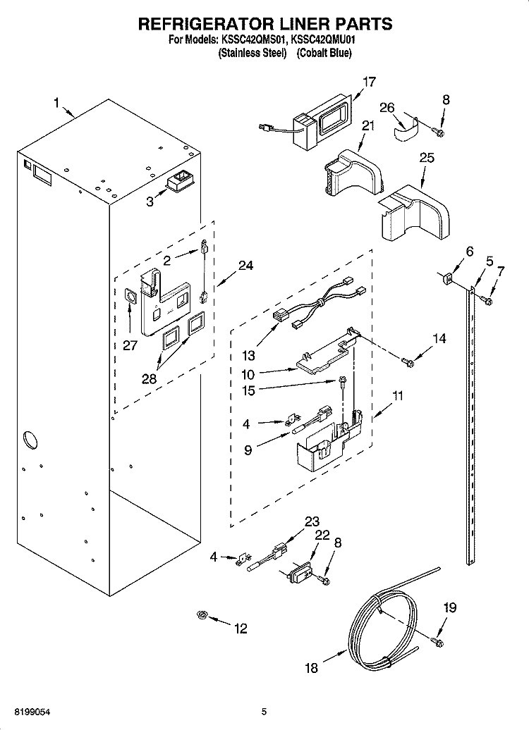 REFRIGERATOR LINER PARTS Diagram and Parts List for KSSC42QMS01  KitchenAid Refrigerator