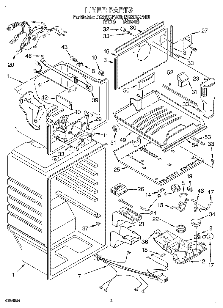 LINER Diagram and Parts List for ET22DKXFW00  Whirlpool Refrigerator