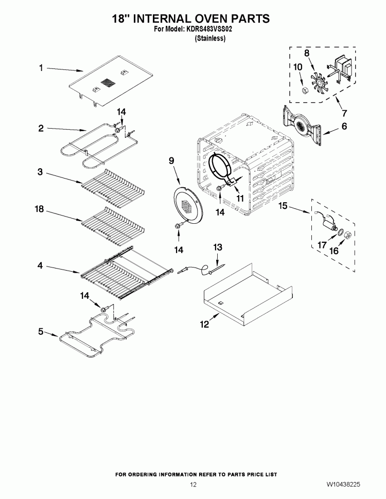18`` INTERNAL OVEN PARTS Diagram and Parts List for KDRS483VSS02  KitchenAid Range