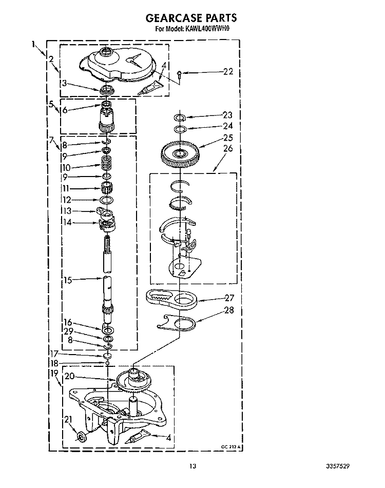 GEARCASE Diagram and Parts List for KAWL400WWH0  KitchenAid Washer