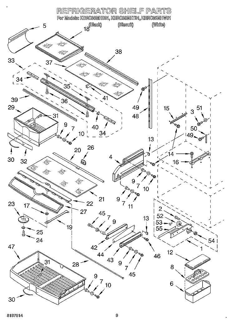 REFRIGERATOR SHELF Diagram and Parts List for KBRC36MHT01  KitchenAid Refrigerator