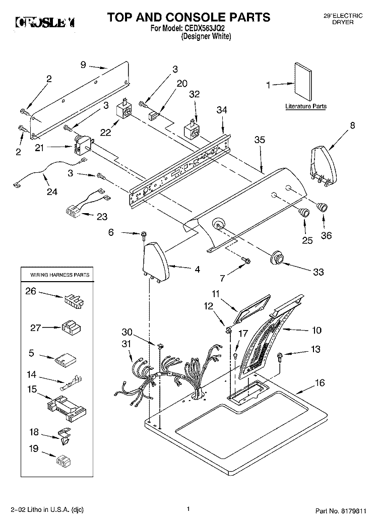 SECTION Diagram and Parts List for CEDX563JQ2  Crosley Dryer