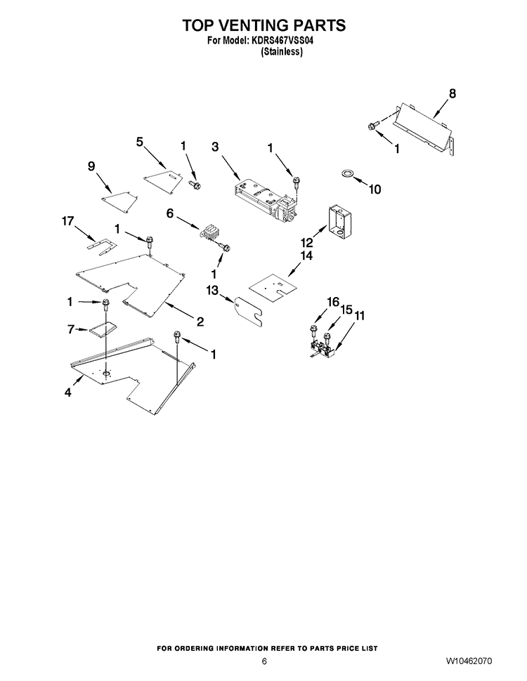 TOP VENTING PARTS Diagram and Parts List for KDRS467VSS04  KitchenAid Range