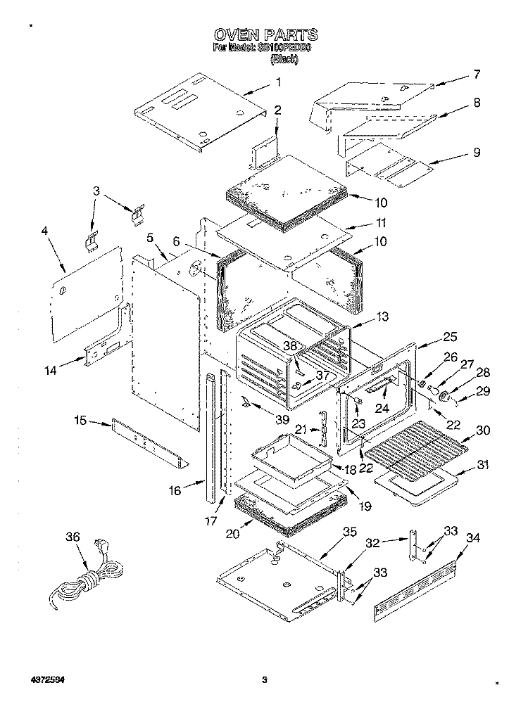 OVEN Diagram and Parts List for SB100PEDB0  Whirlpool Wall Oven