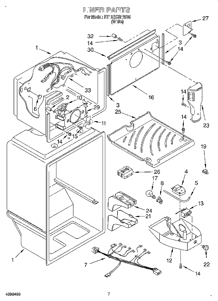 LINER Diagram and Parts List for RT18ECRHW00  Roper Refrigerator