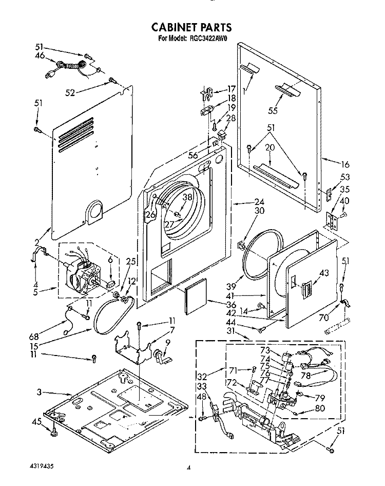 CABINET Diagram and Parts List for RGC3422AL0  Roper Dryer