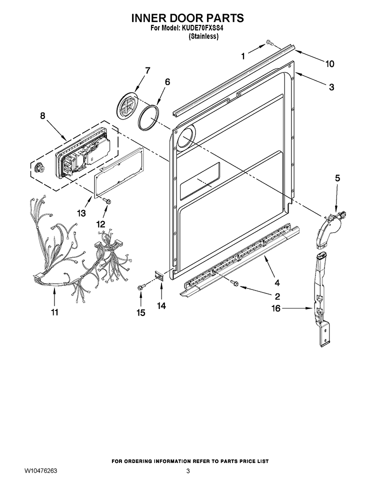 INNER DOOR PARTS Diagram and Parts List for KUDE70FXSS4  KitchenAid Dishwasher