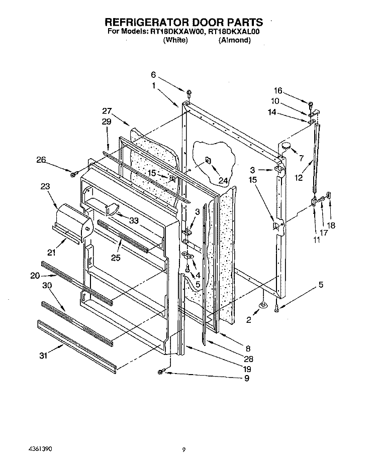 SECTION Diagram and Parts List for RT18DKXAW00  Roper Refrigerator