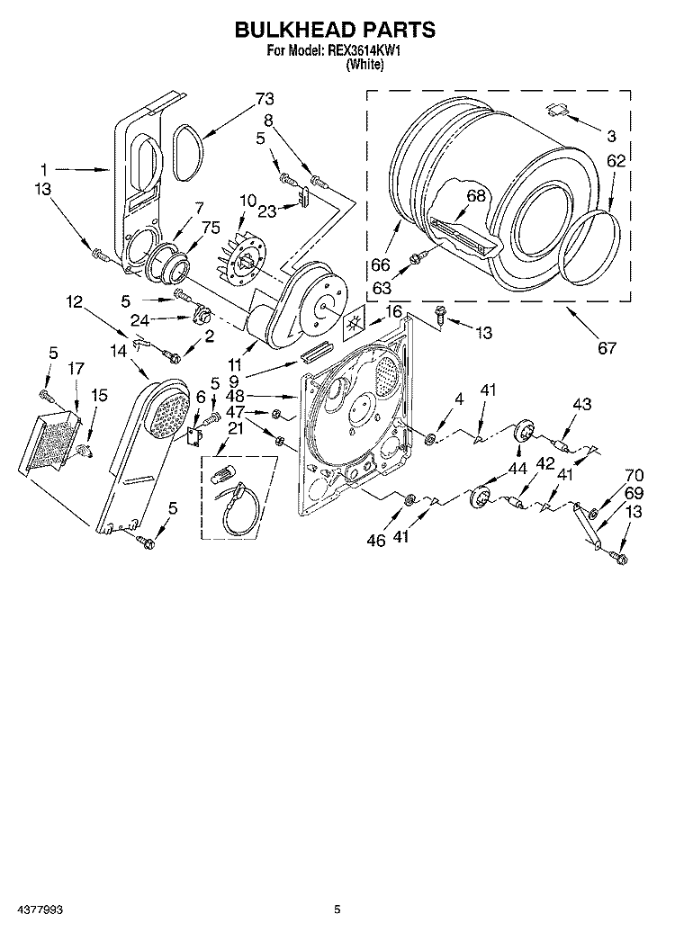 SECTION Diagram and Parts List for REX3614KW1  Roper Dryer