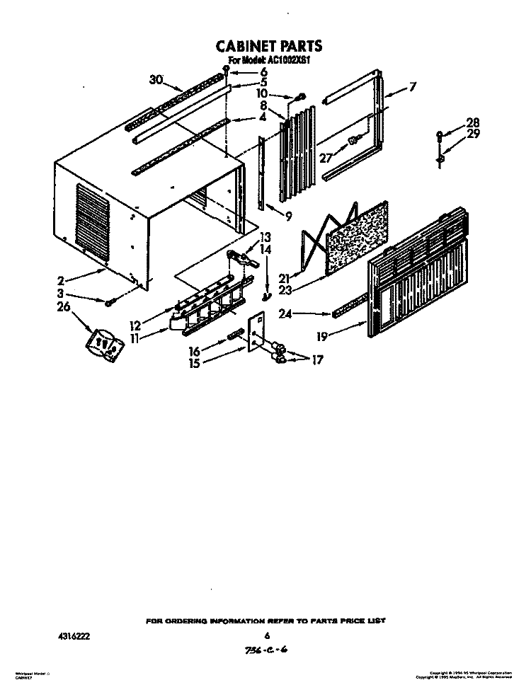 CABINET Diagram and Parts List for AC1002XS1  Whirlpool Air Conditioner