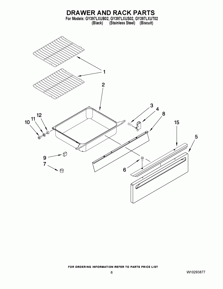 DRAWER AND RACK PARTS Diagram and Parts List for GY397LXUT02  Whirlpool Range
