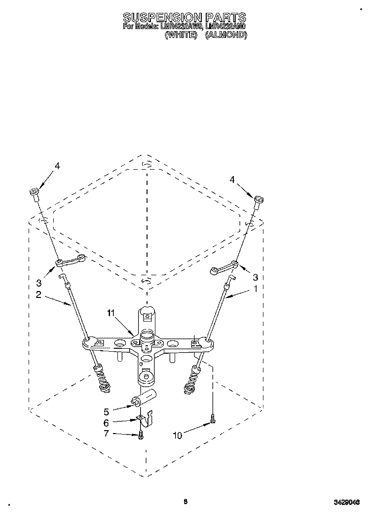 SUSPENSION Diagram and Parts List for LMR4232AW0  Whirlpool Washer