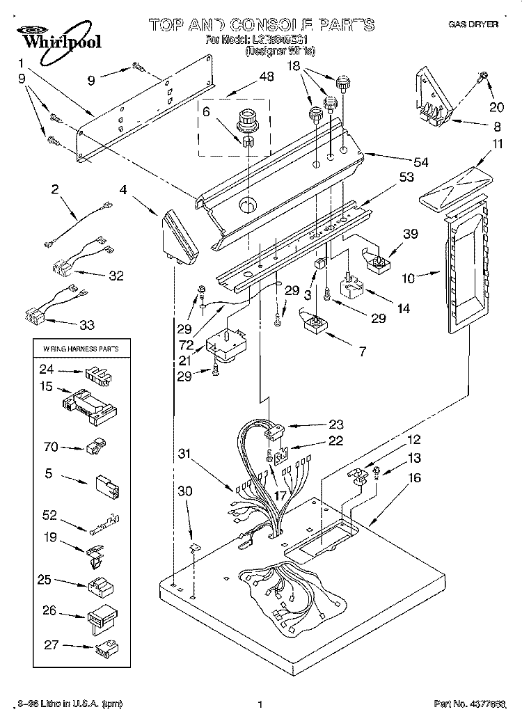 TOP AND CONSOLE, LIT/OPTIONAL Diagram and Parts List for LGR5848EQ1  Whirlpool Dryer