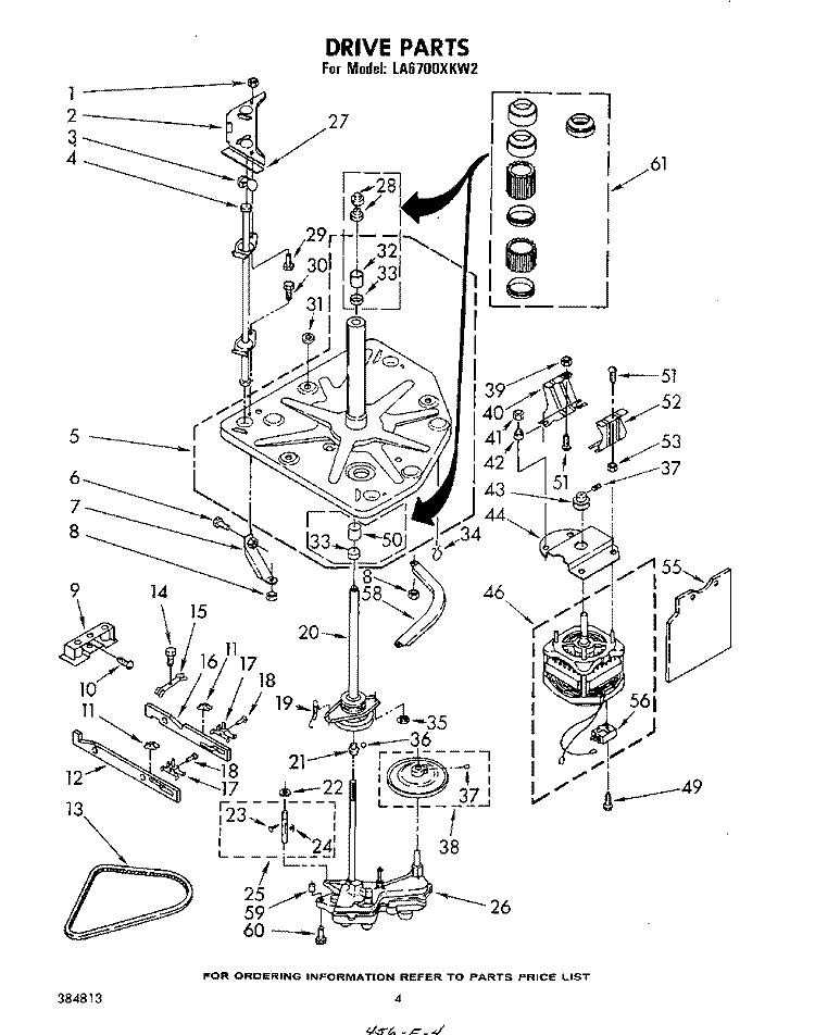 DRIVE Diagram and Parts List for LA6700XKW2  Whirlpool Washer