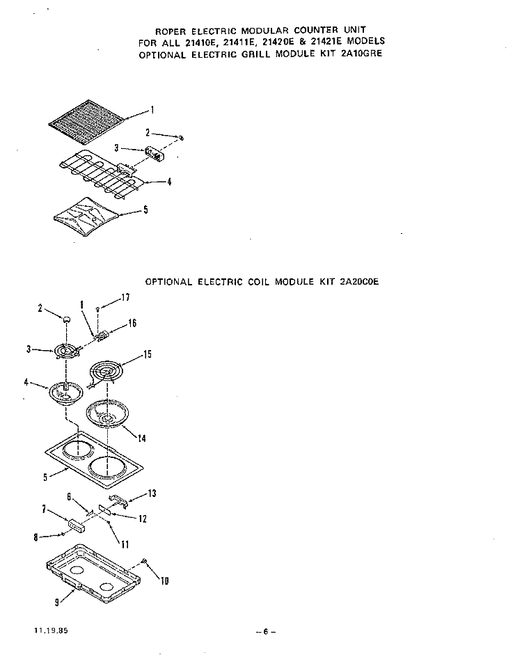 ELECTRIC GRILL MODULE, ELECTRIC Diagram and Parts List for 2141W1E  Roper Range