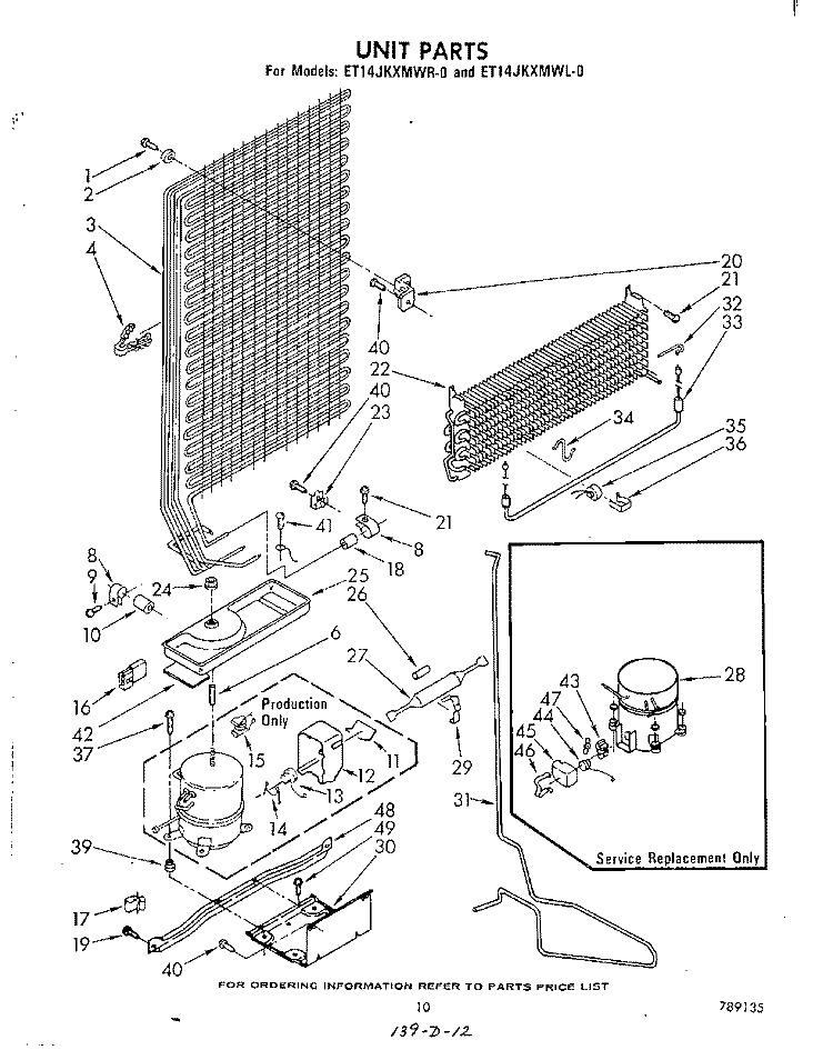 UNIT Diagram and Parts List for ET14JKXMWR0  Whirlpool Refrigerator
