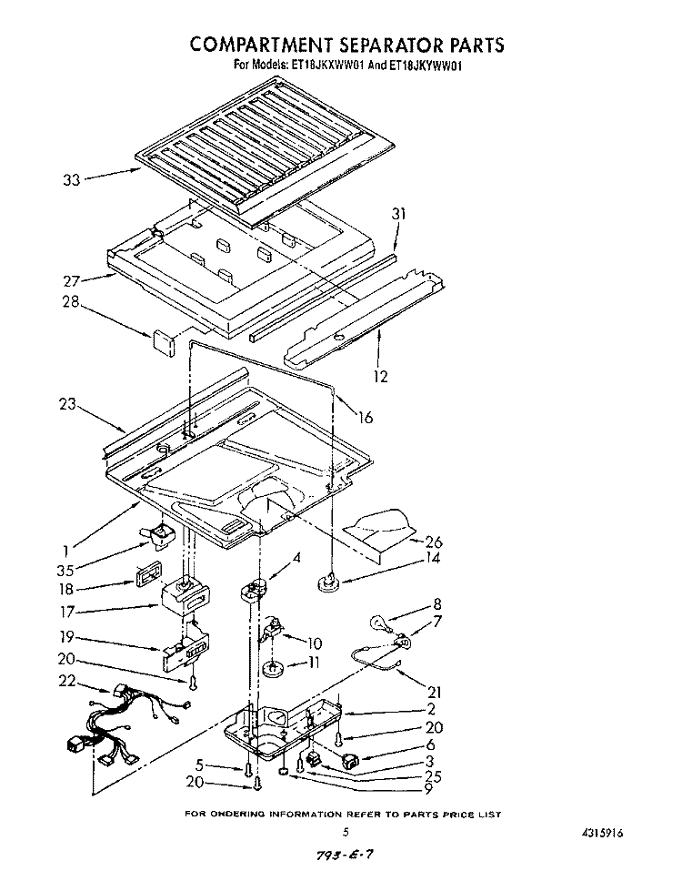 COMPARTMENT SEPARATOR Diagram and Parts List for ET18JKXWF01  Whirlpool Refrigerator